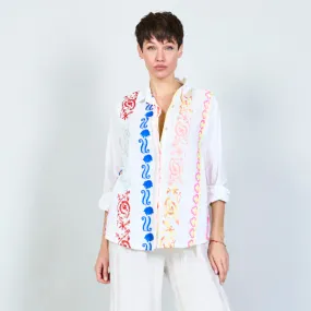 100% Cotton long white shirt with colorful decoration wholesale