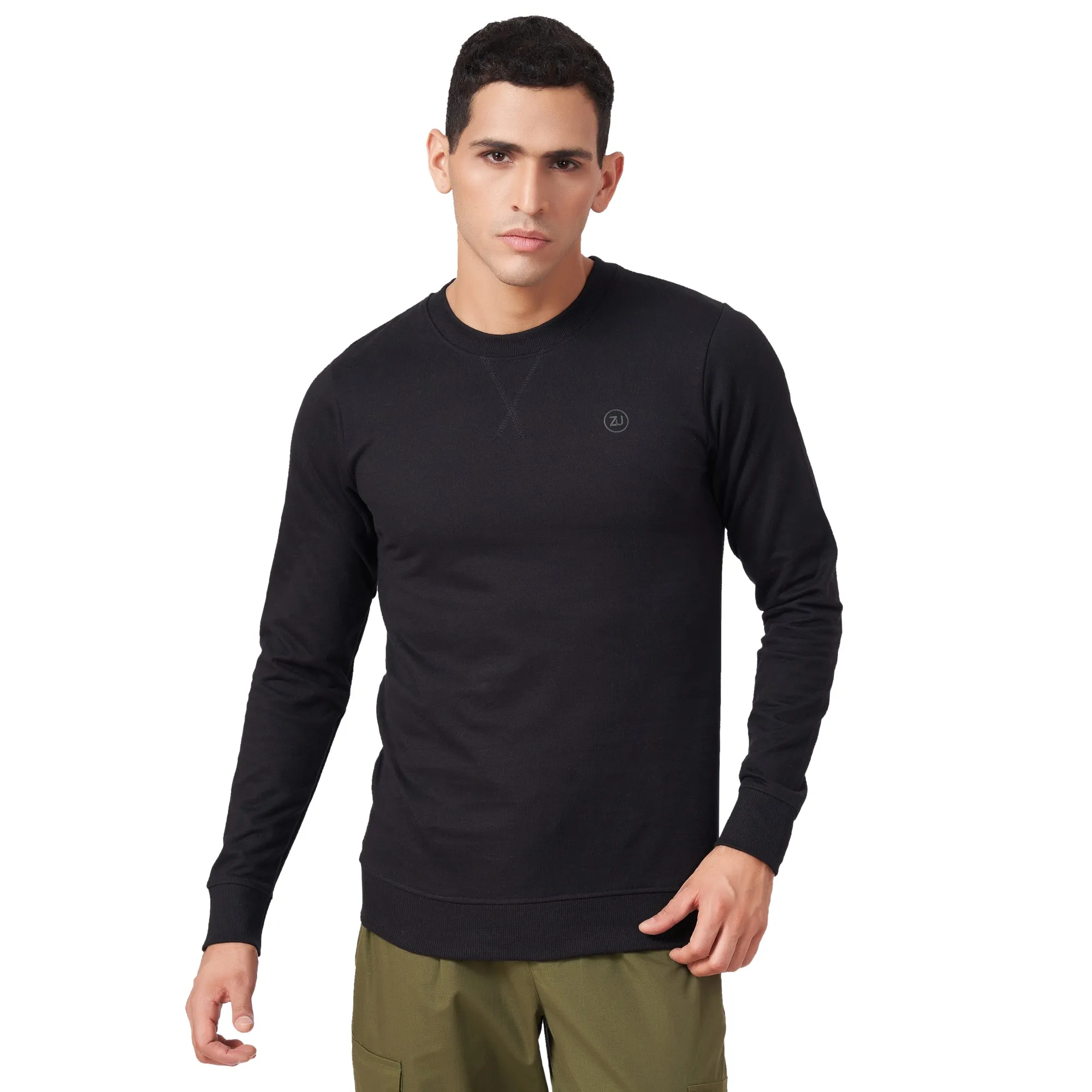 100% Cotton Round Neck Solid Regular Fit Full Sleeve Sweatshirt