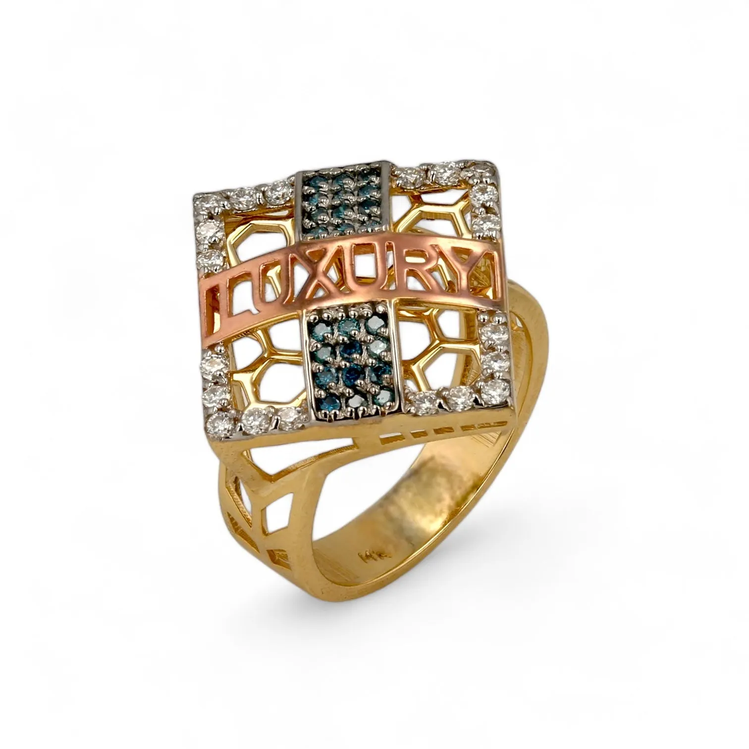 14K Yellow gold LUXURY diamonds solid ring-5383893