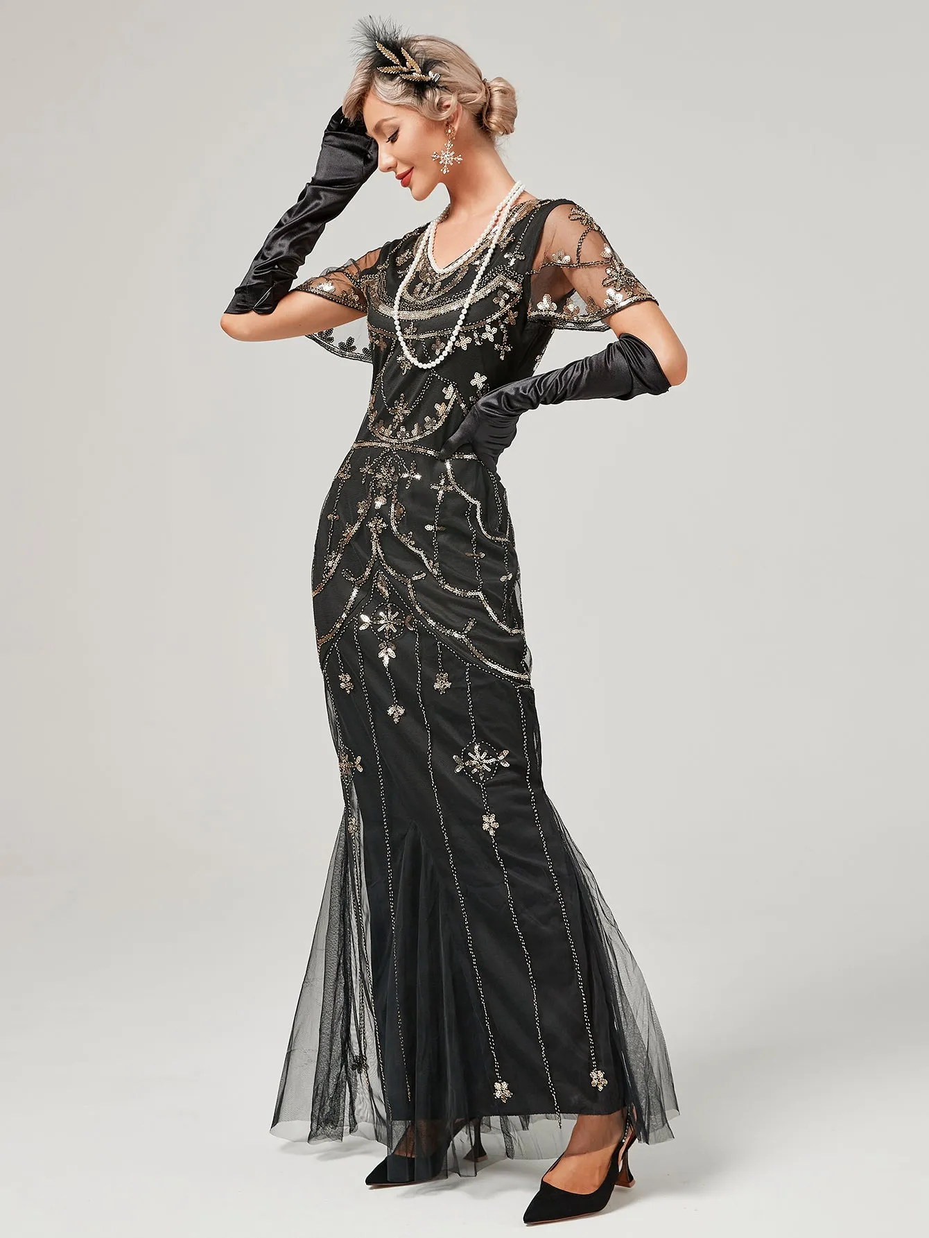 1920S Sequined Fringe Flapper Maxi Dress