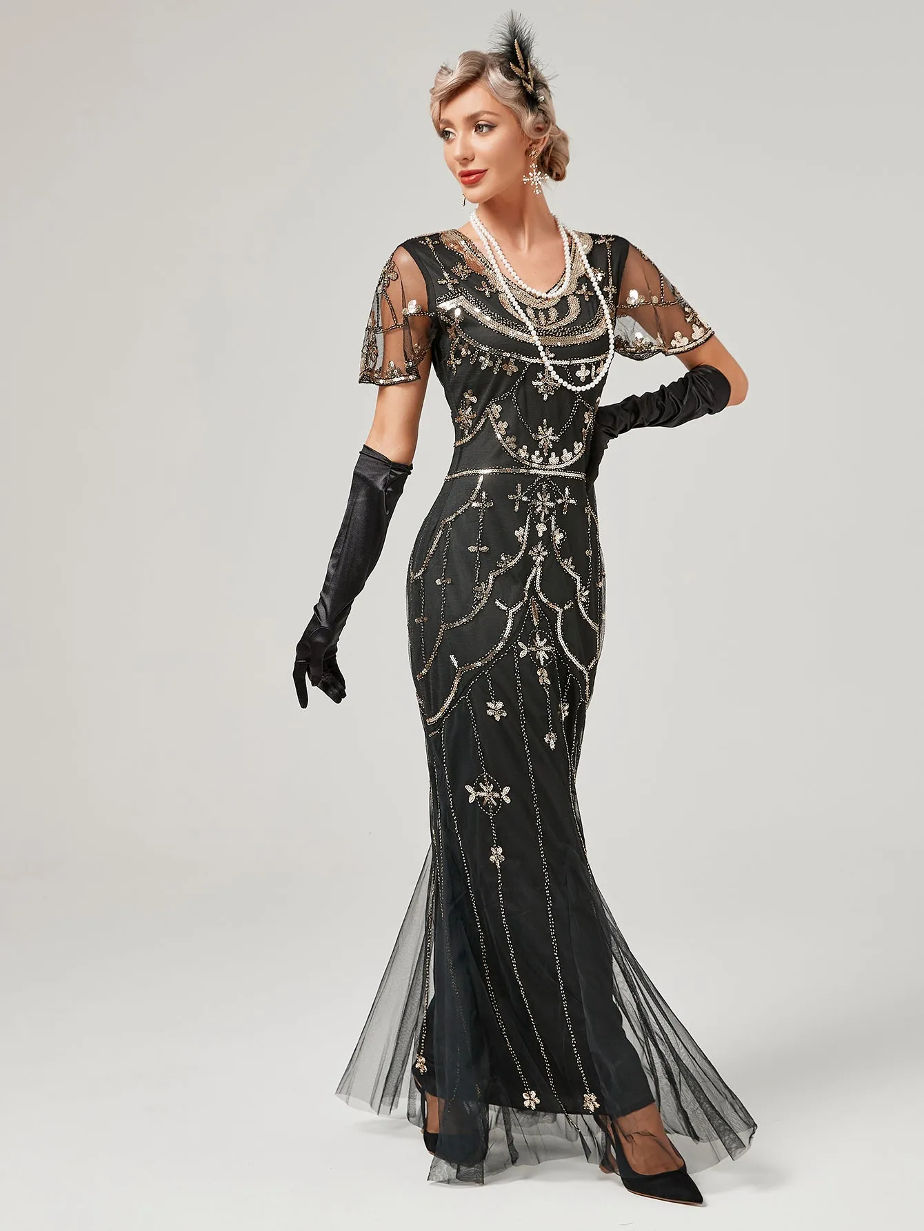 1920S Sequined Fringe Flapper Maxi Dress