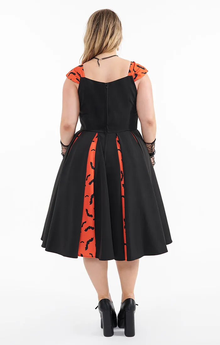 1950s Black and orange Bats swing dress