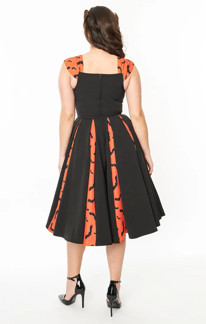 1950s Black and orange Bats swing dress