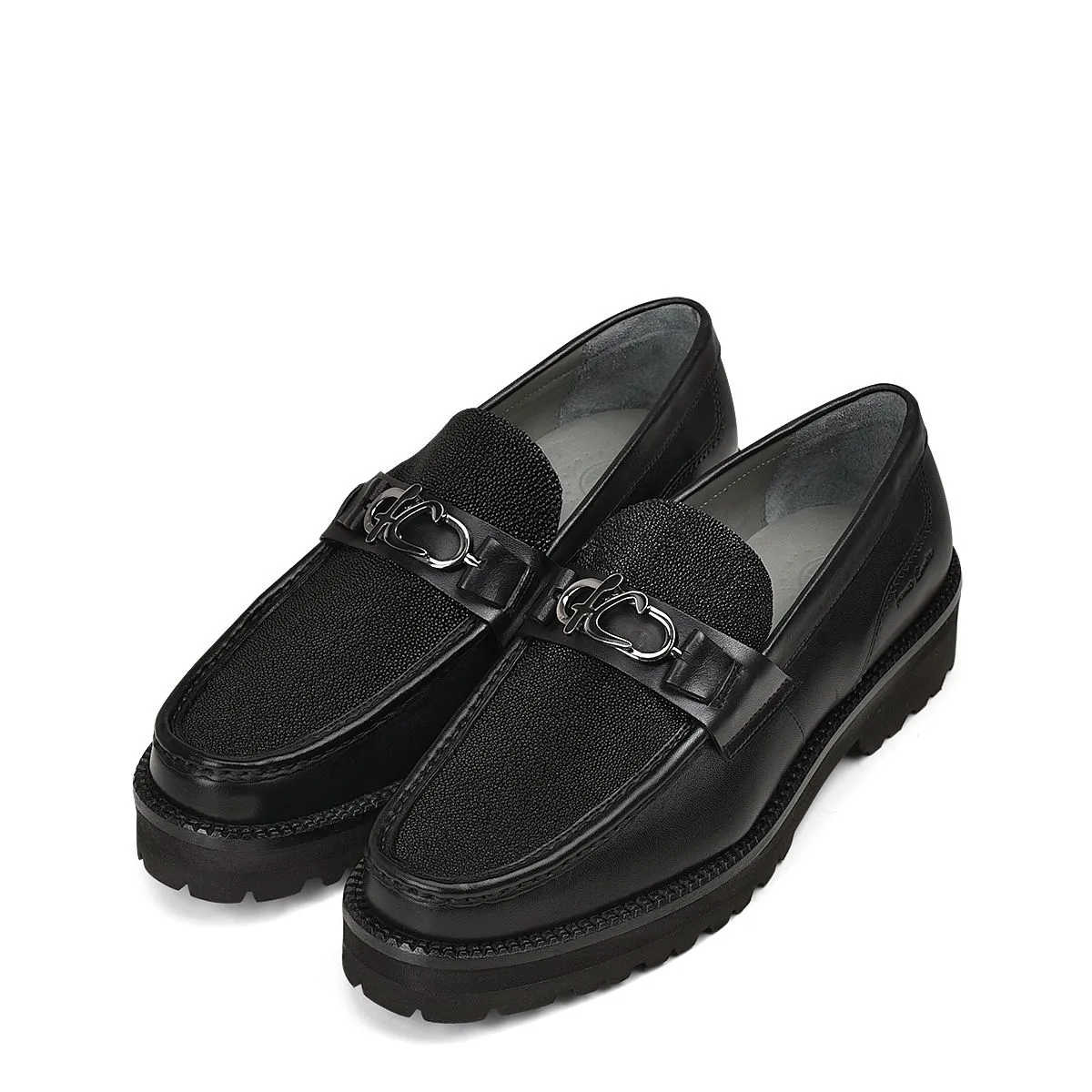 2D7MTTS - Cuadra black casual stingray leather platform bit moccasins for men