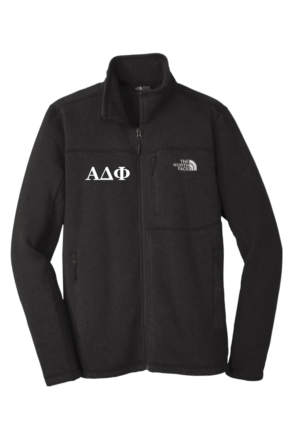 Alpha Delta Phi - North Face Sweater Fleece Jacket - White Embroidered Letters