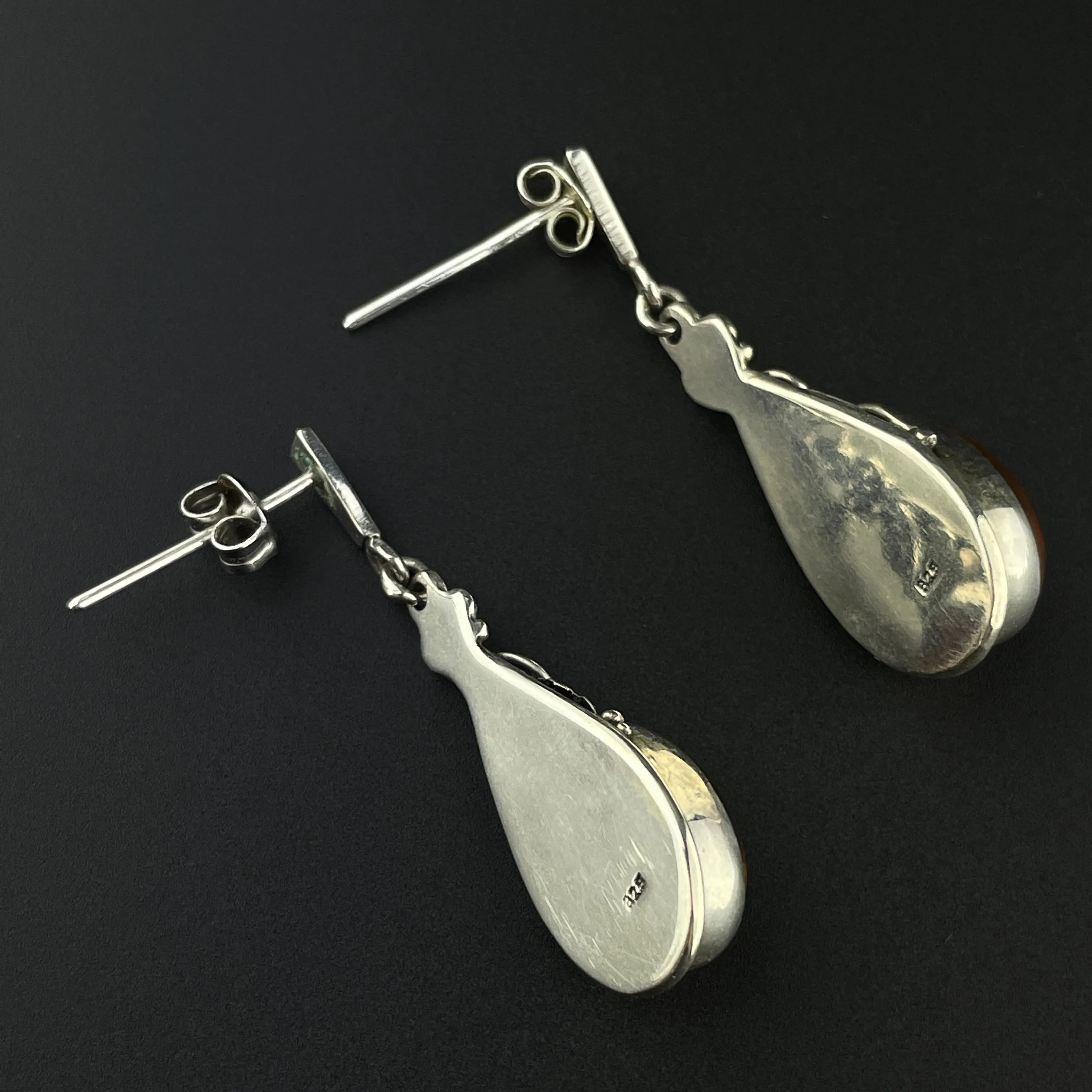 Arts and Crafts Style Silver Baltic Amber Earrings