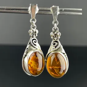 Arts and Crafts Style Silver Baltic Amber Earrings