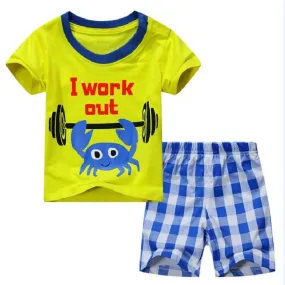 Baby Boy Animal Crab Plaid Pajama Sleepwear Set