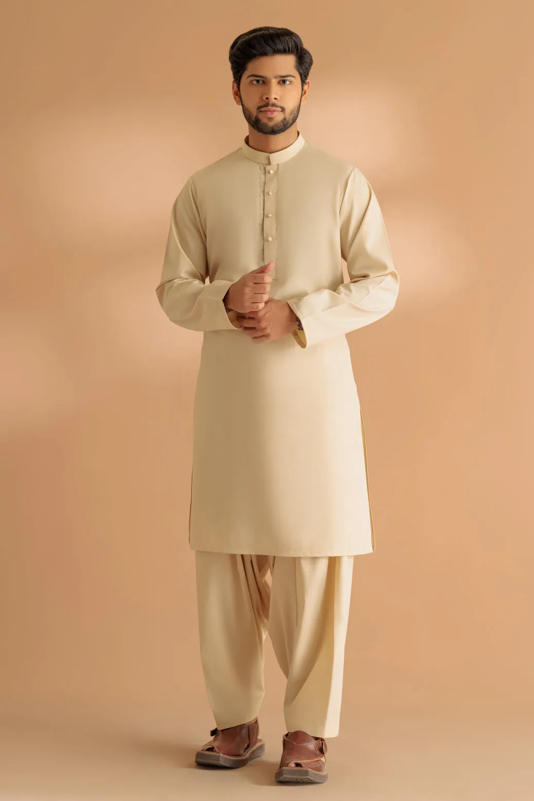 BEIGE-BLENDED-KURTA SHALWAR - (KSRS24-037)