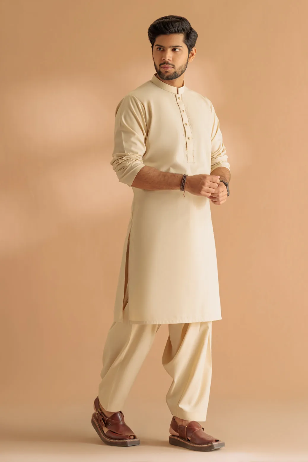 BEIGE-BLENDED-KURTA SHALWAR - (KSRS24-037)