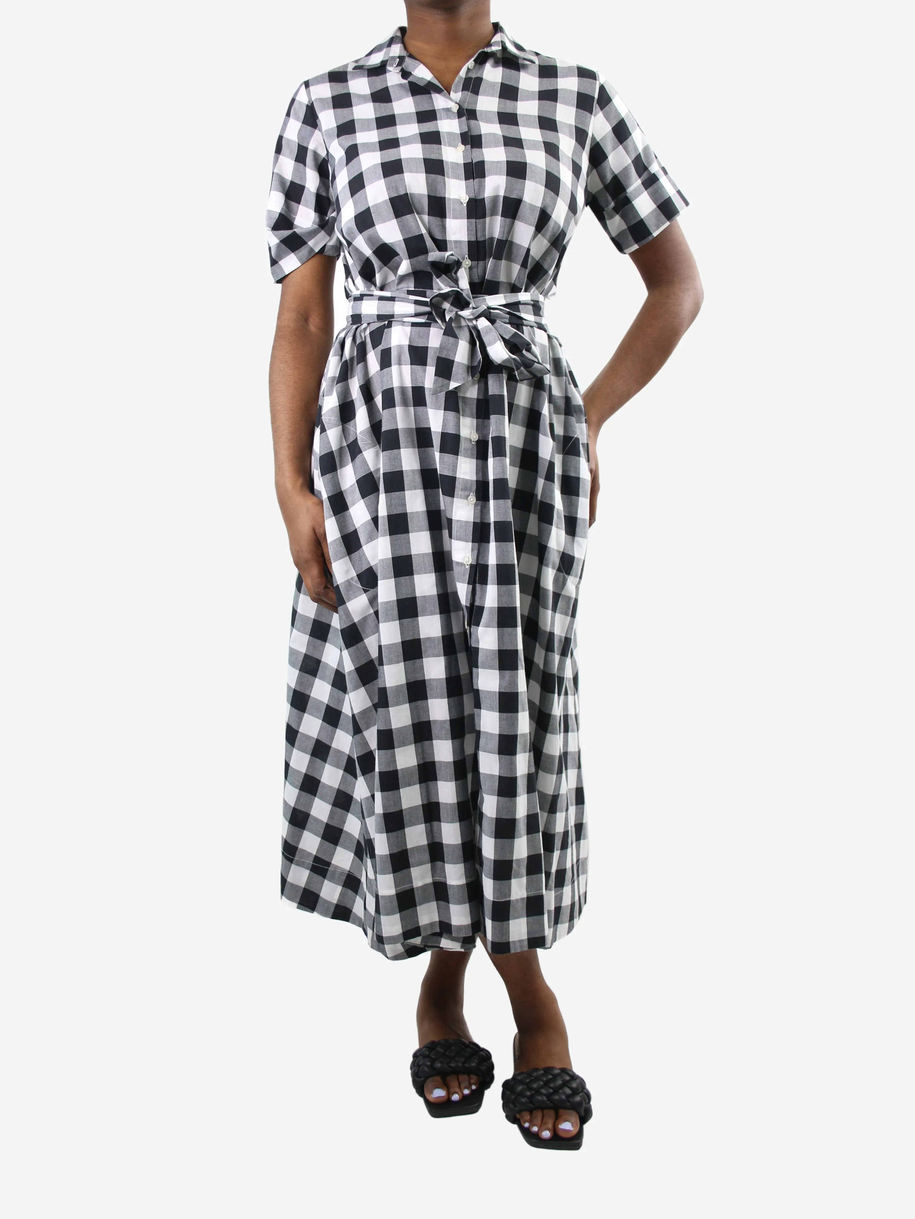 Black check midi dress with belt - size IT 42/44