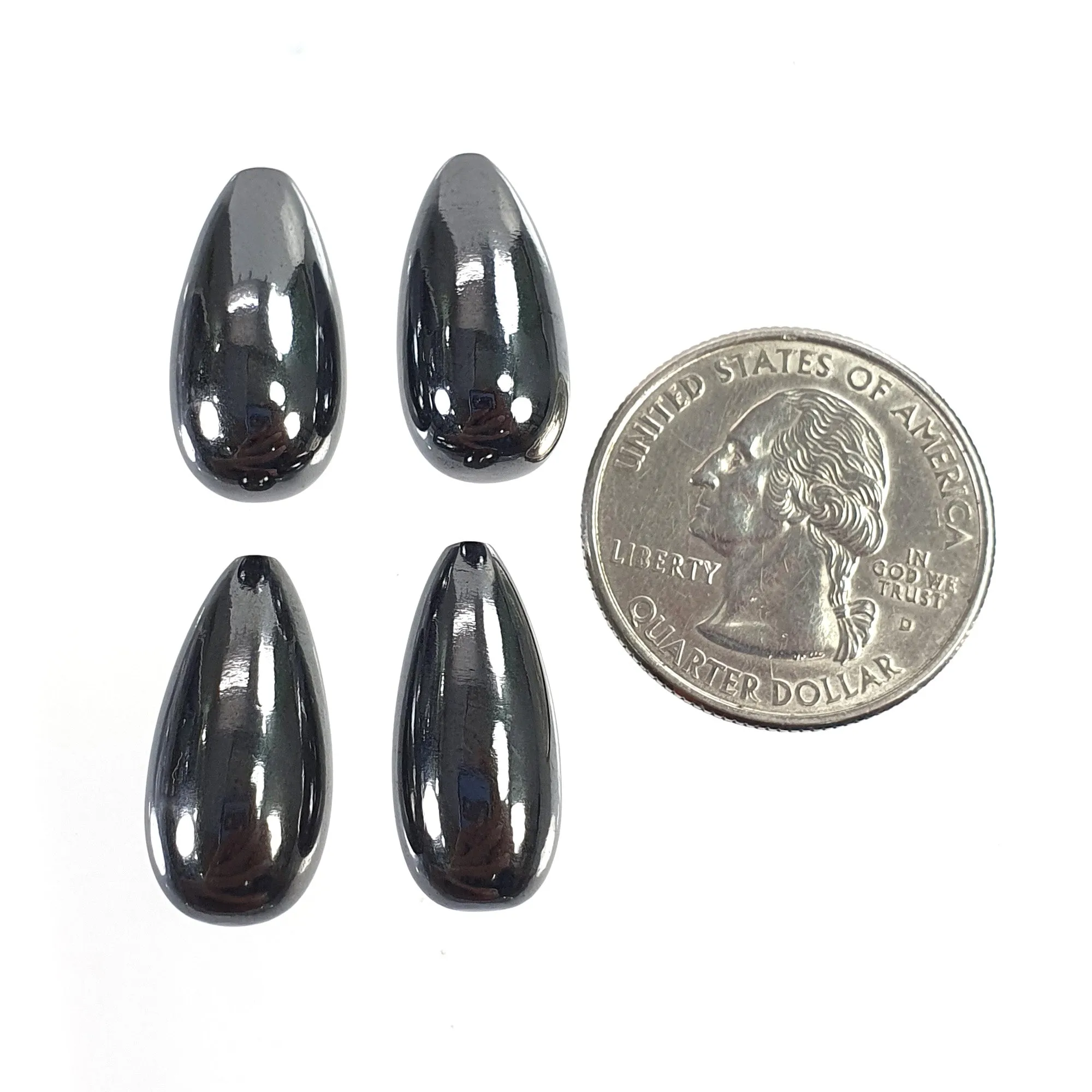 BLACK HEMATITE Gemstone Cabochon : 108.20cts Natural Untreated Unheated Hematite Tear Drop 20.5mm 4pcs