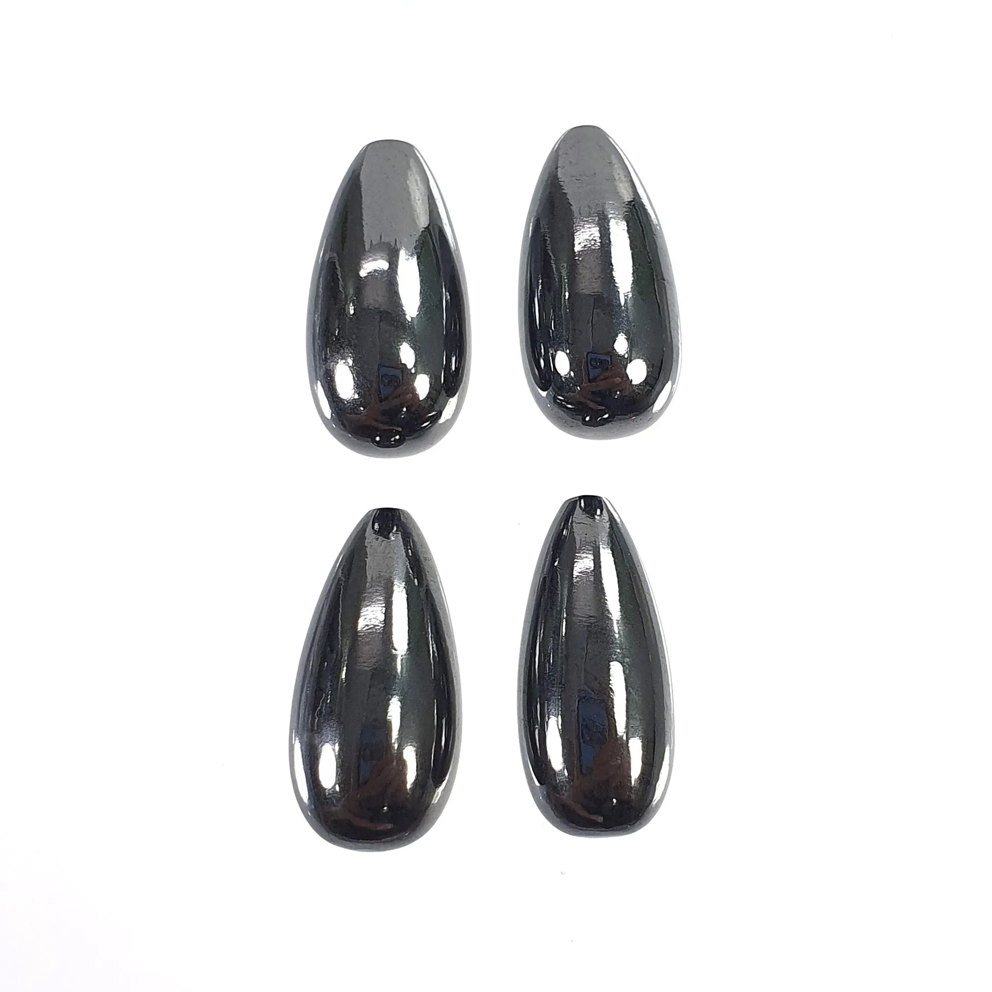 BLACK HEMATITE Gemstone Cabochon : 108.20cts Natural Untreated Unheated Hematite Tear Drop 20.5mm 4pcs