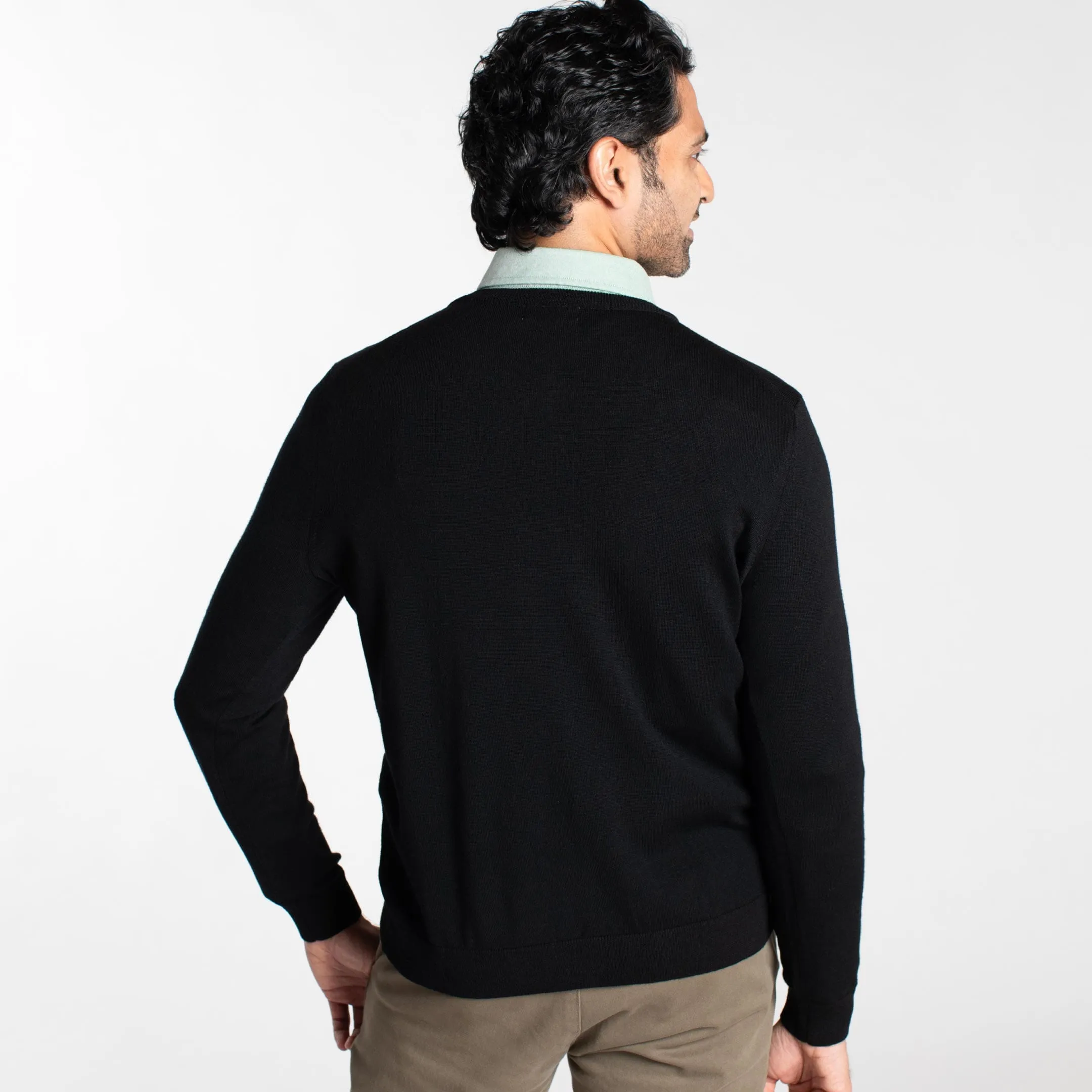 Black Merino V-Neck Sweater