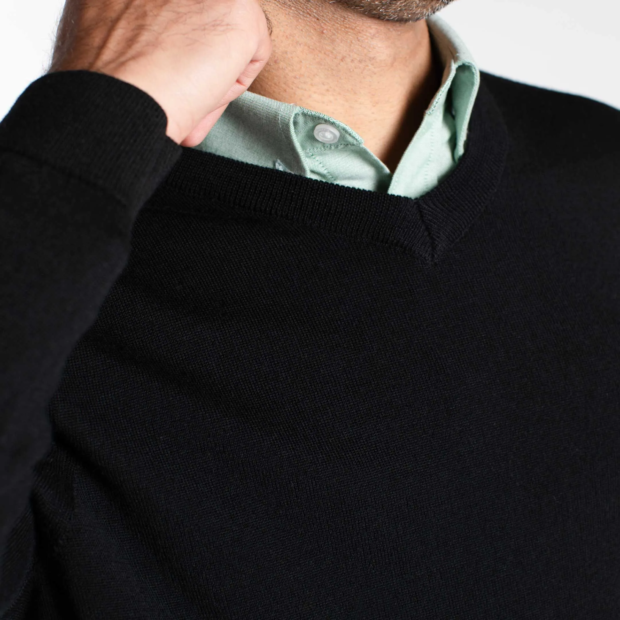 Black Merino V-Neck Sweater