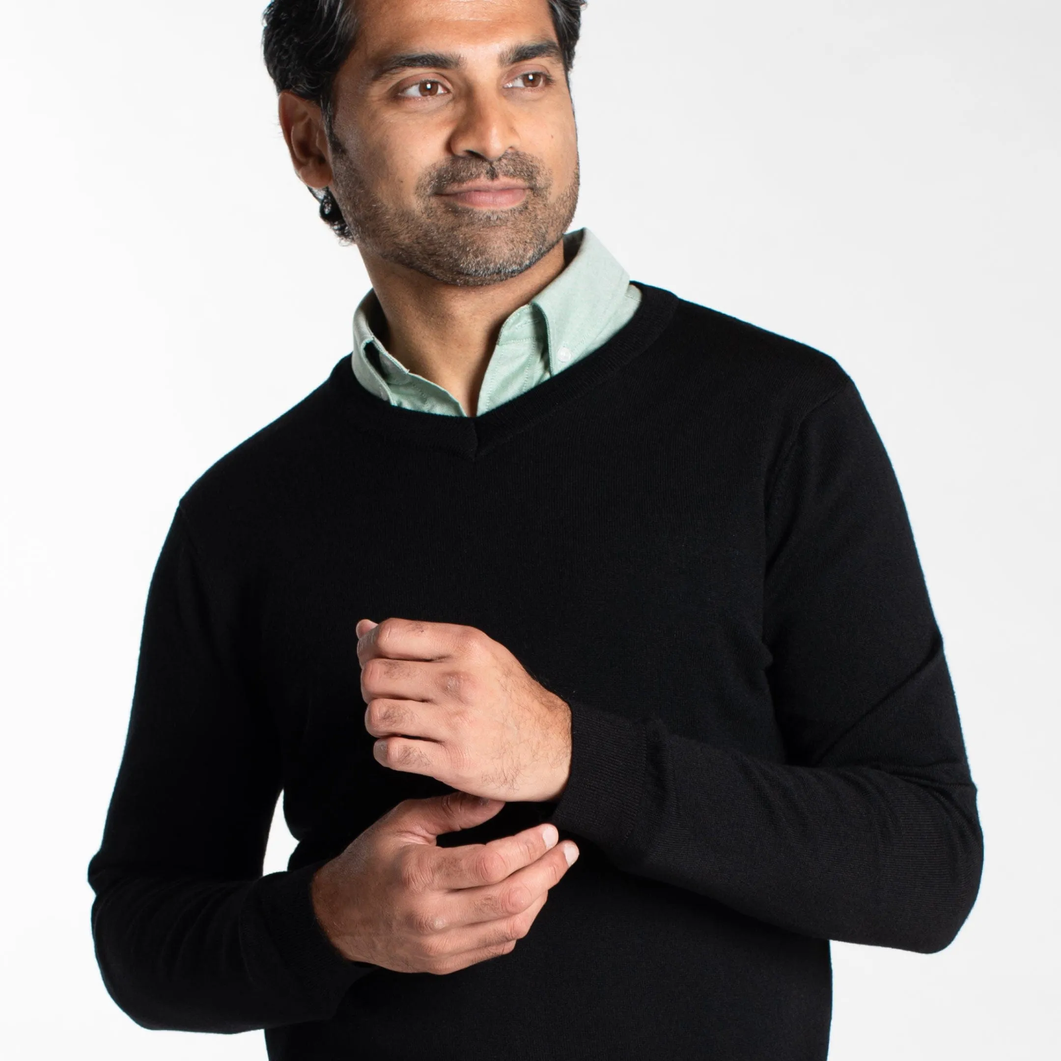 Black Merino V-Neck Sweater