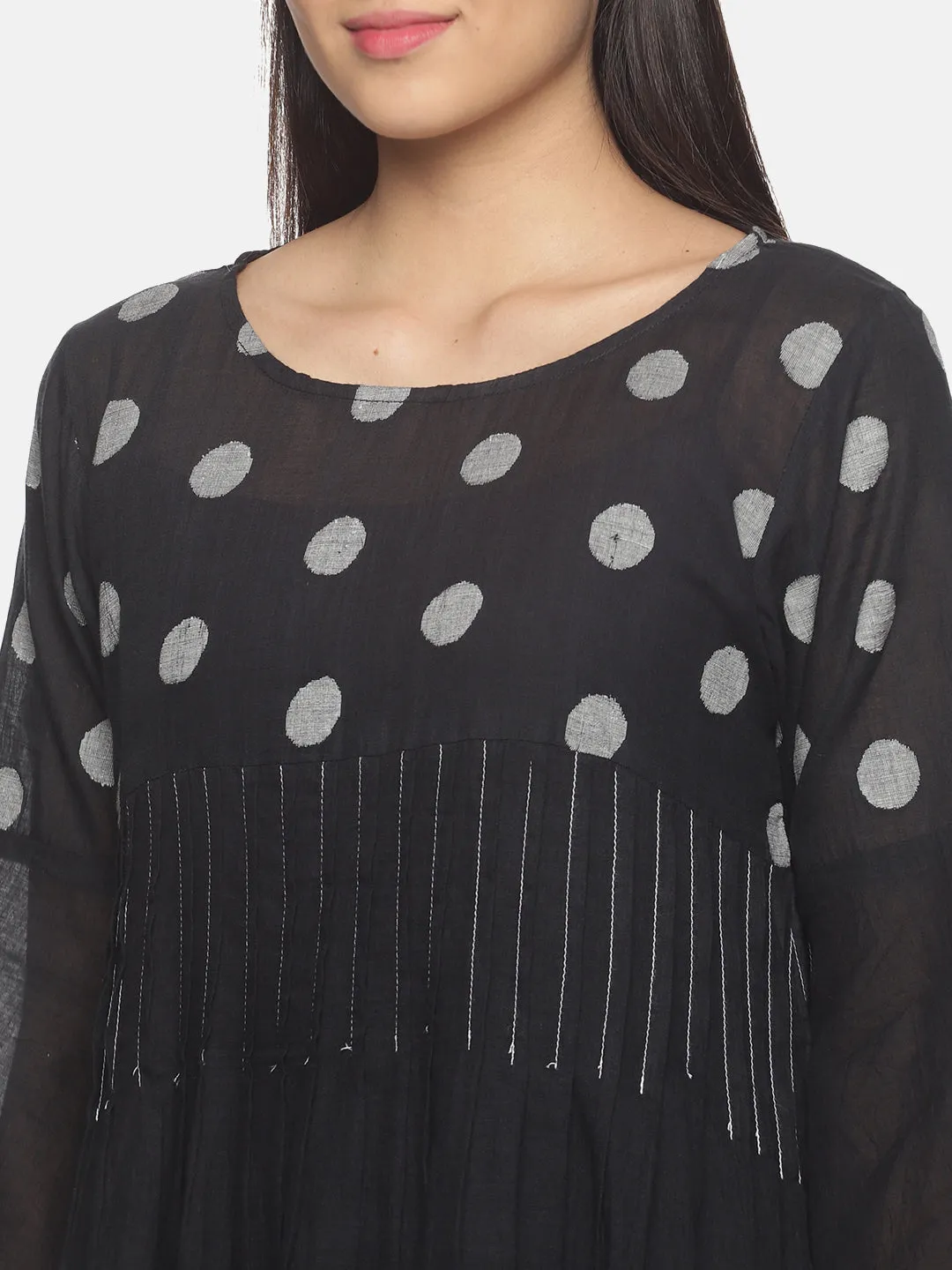 Black polkadot pintex Jamdani Dress