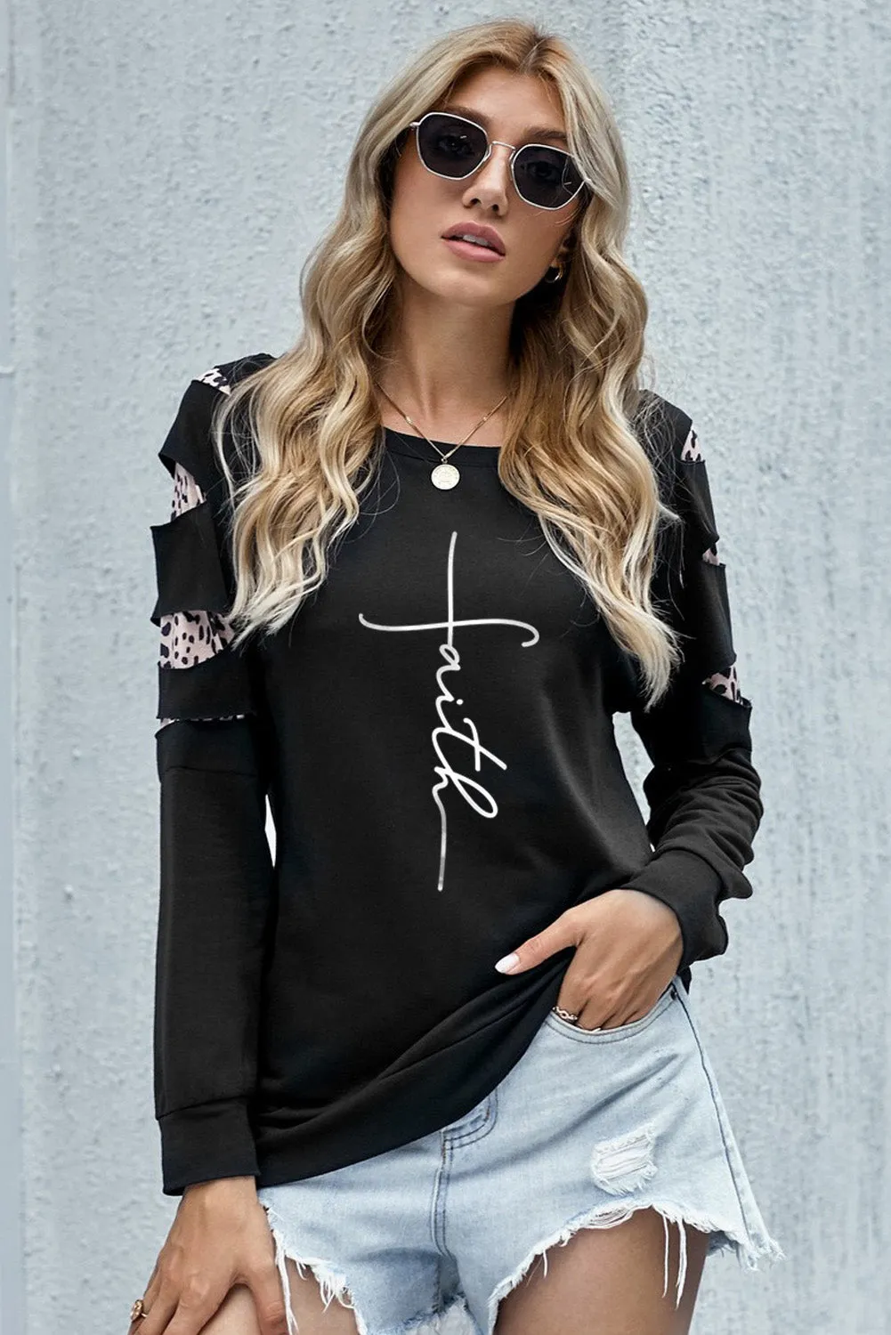 Black Sweatshirts for Women Crewneck Tops Long Sleeve Print Pullover Tops