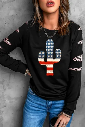 Black Sweatshirts for Women Crewneck Tops Long Sleeve Print Pullover Tops