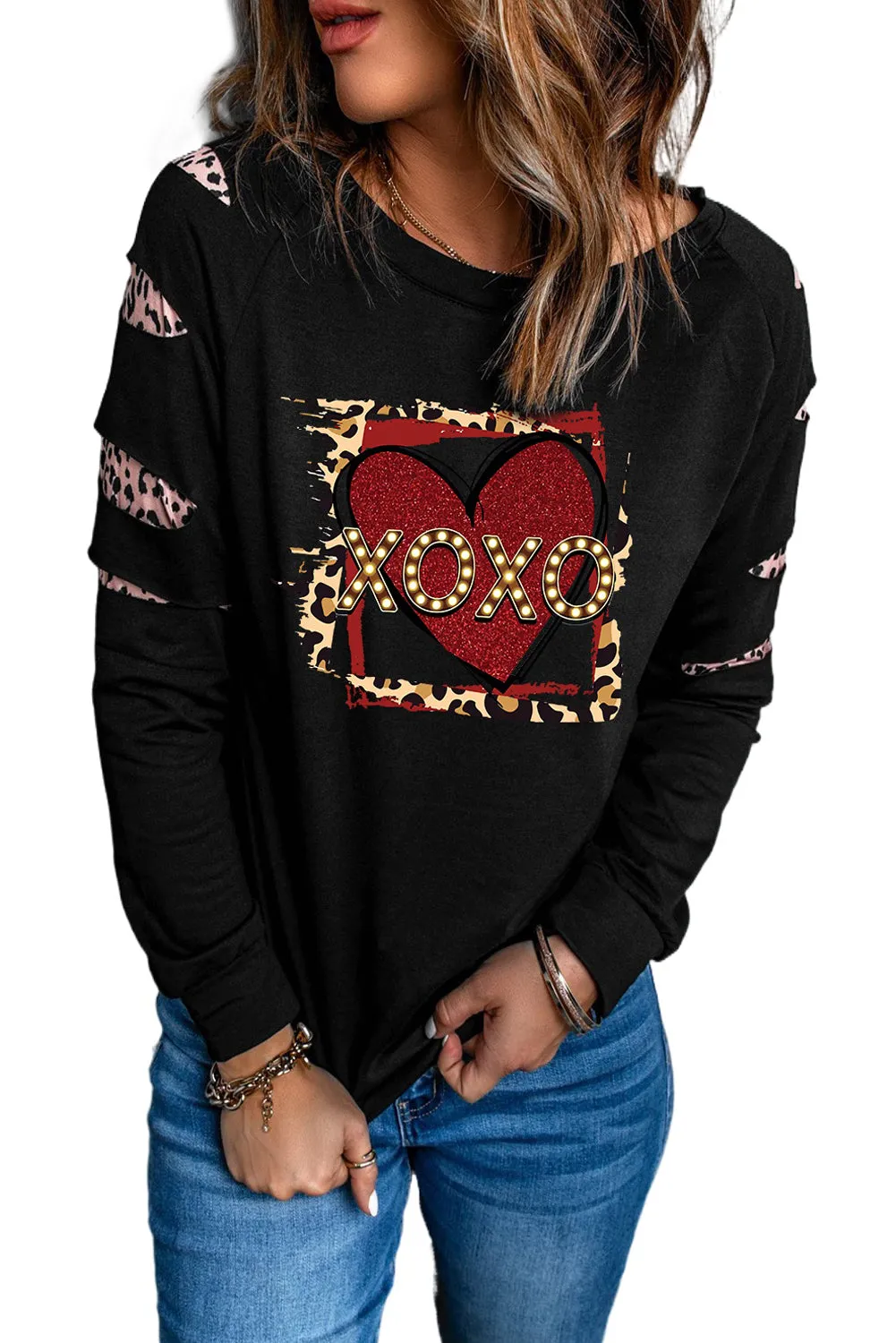 Black Sweatshirts for Women Crewneck Tops Long Sleeve Print Pullover Tops