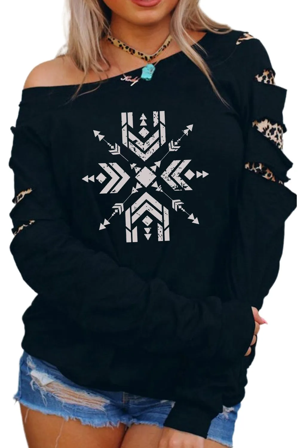 Black Sweatshirts for Women Crewneck Tops Long Sleeve Print Pullover Tops