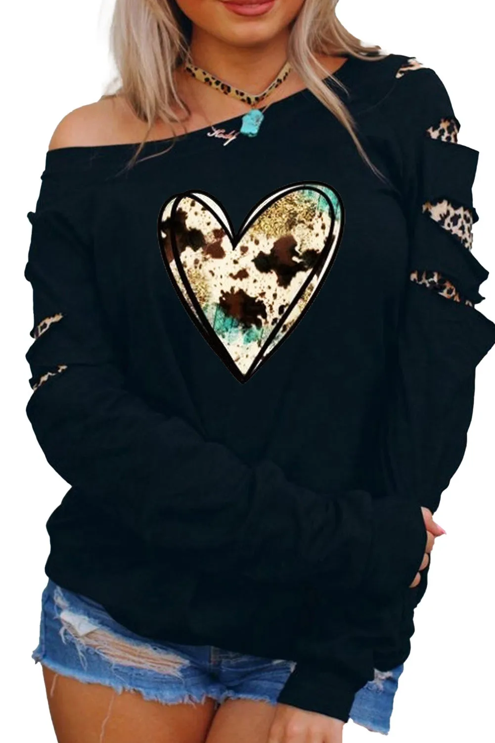 Black Sweatshirts for Women Crewneck Tops Long Sleeve Print Pullover Tops