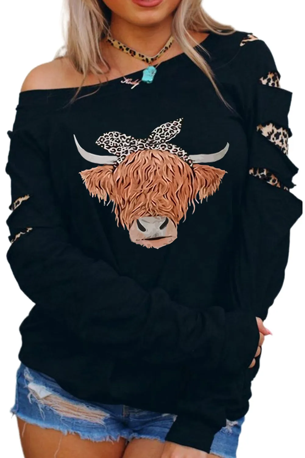 Black Sweatshirts for Women Crewneck Tops Long Sleeve Print Pullover Tops