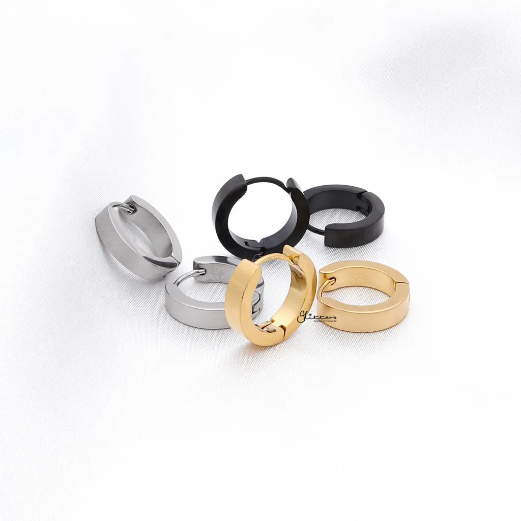 Black Titanium IP Stainless Steel Huggie Hoop Earrings - Large