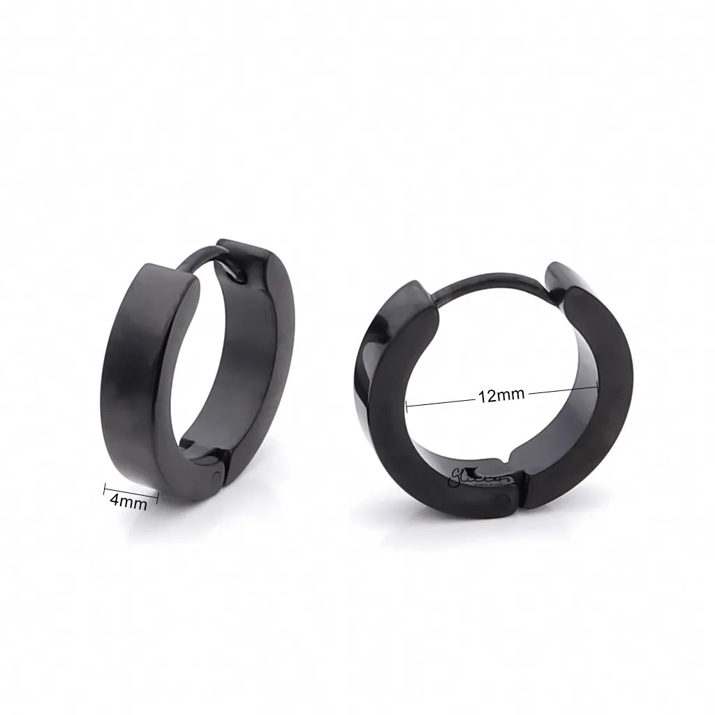 Black Titanium IP Stainless Steel Huggie Hoop Earrings - Large