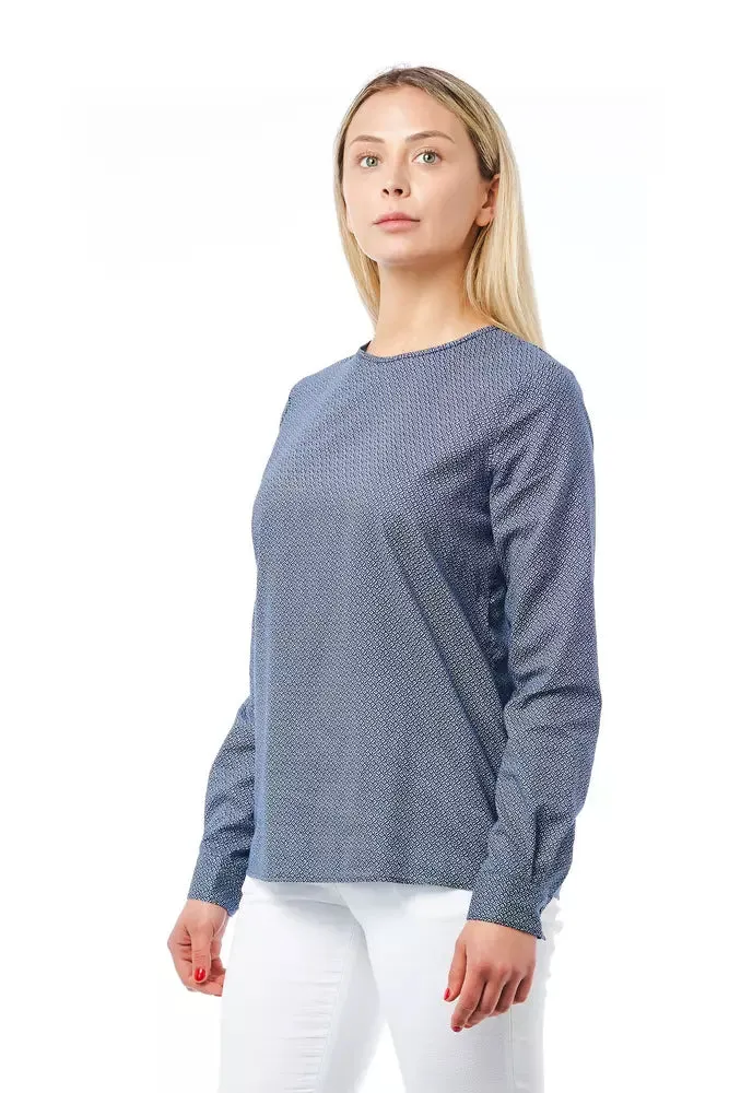 Blue Cotton Women Shirt with Geometric Pattern