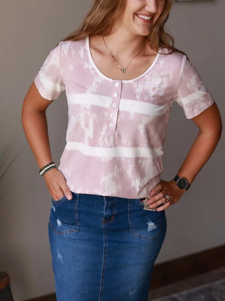 Blush Tie Dye Henley Top • S, XL, 2XL PLUS