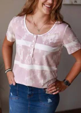 Blush Tie Dye Henley Top • S, XL, 2XL PLUS