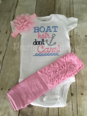 Boat hair don't care Summer Bodysuit or shirt and headband and legwarmers little girl