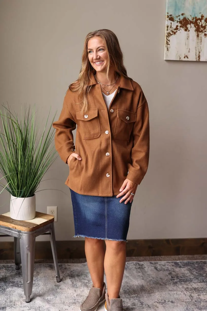 Camel Button with Pockets Coat • 2XL PLUS