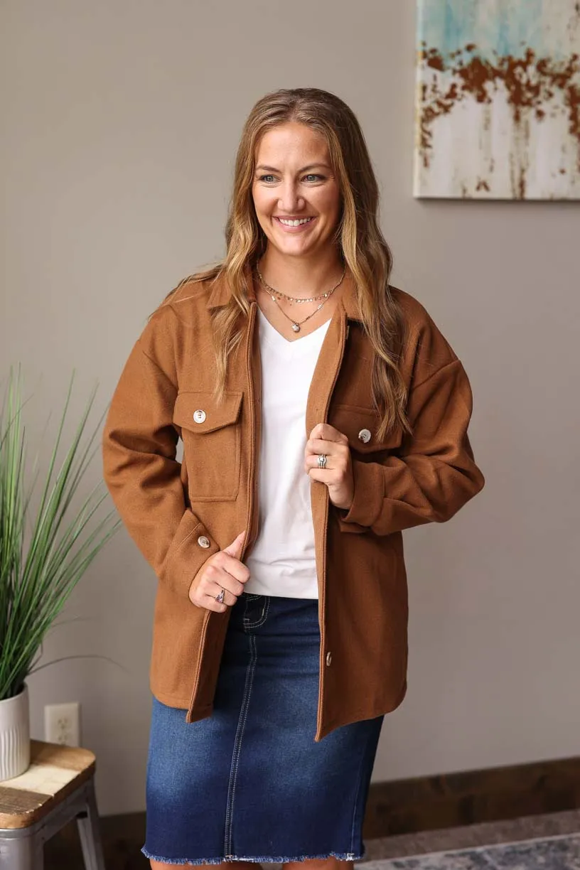 Camel Button with Pockets Coat • 2XL PLUS