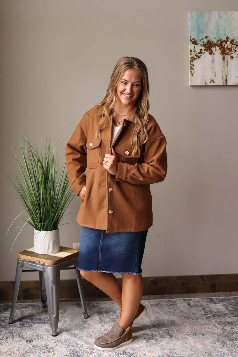 Camel Button with Pockets Coat • 2XL PLUS