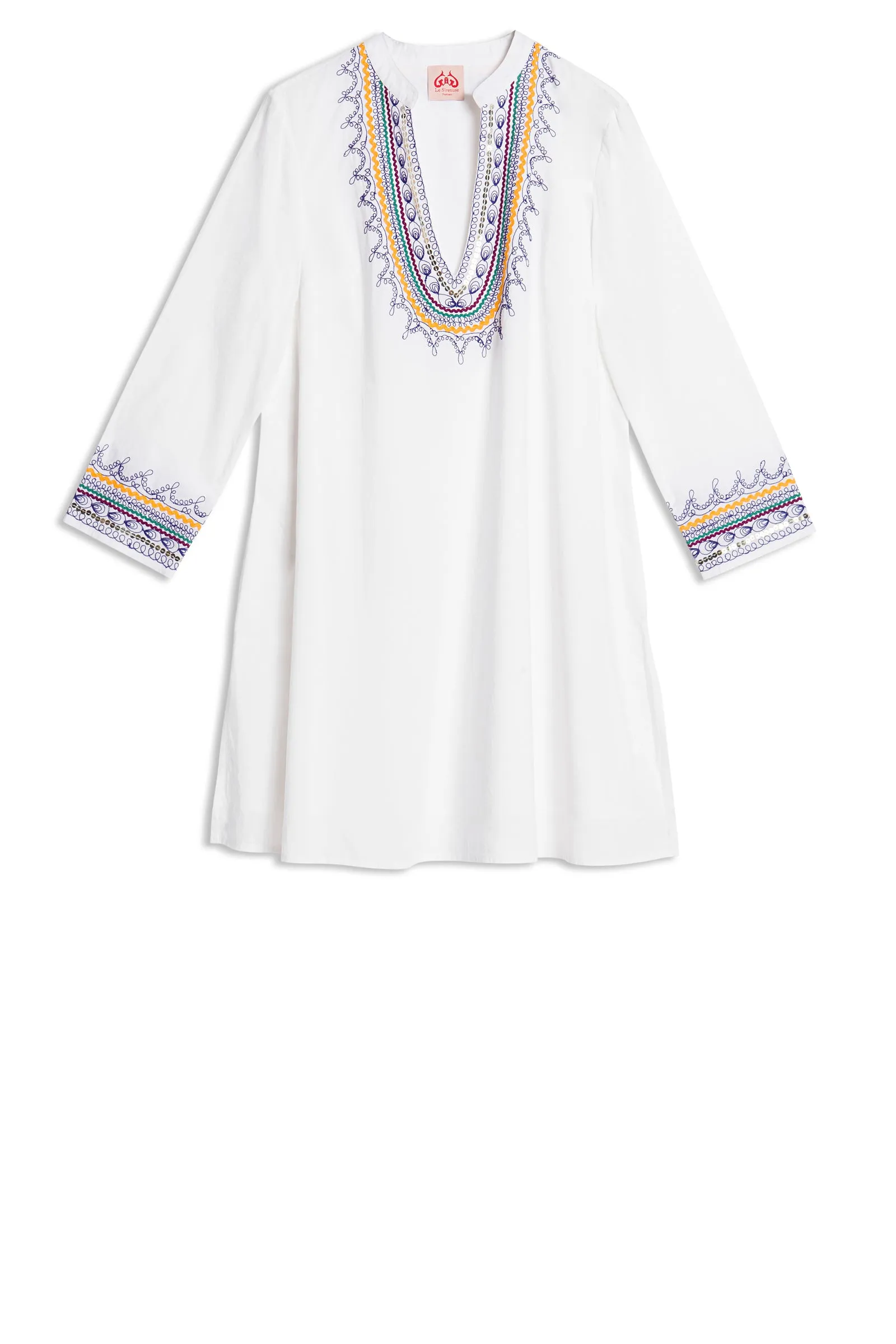 Charlotte Franco'S Caftan White Blue Emb