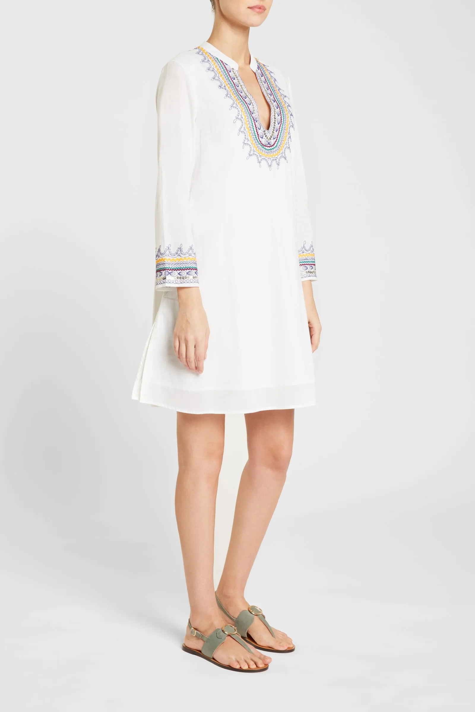 Charlotte Franco'S Caftan White Blue Emb