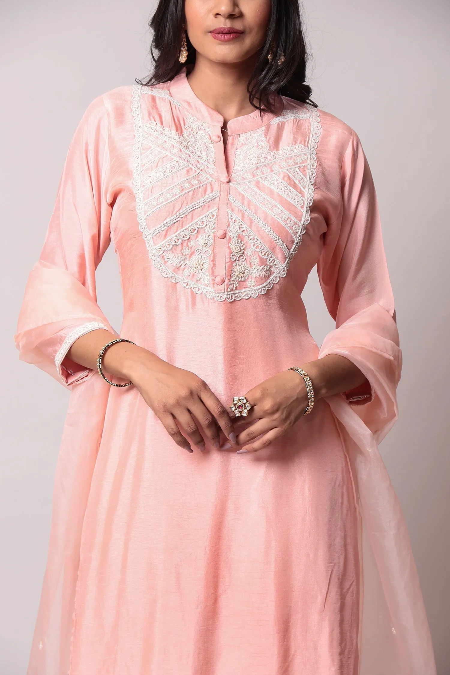 Cotton Straight Kurta Pant with Pearl and Thread work.