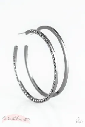 Dangerously Dynamic Gunmetal Hoop Earrings - Paparazzi Accessories