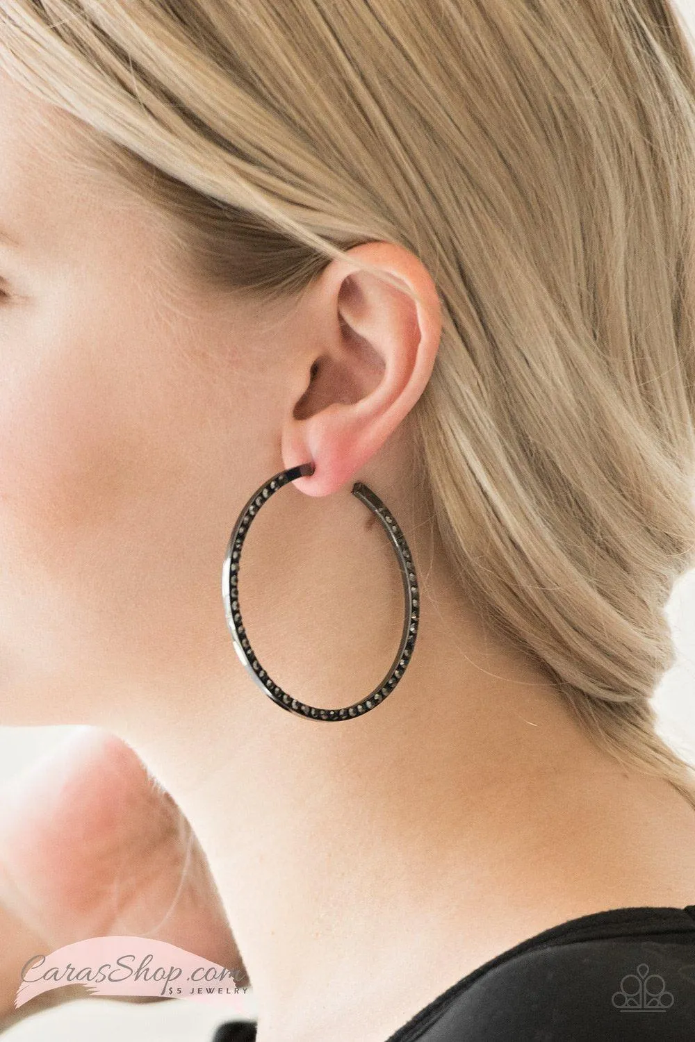 Dangerously Dynamic Gunmetal Hoop Earrings - Paparazzi Accessories