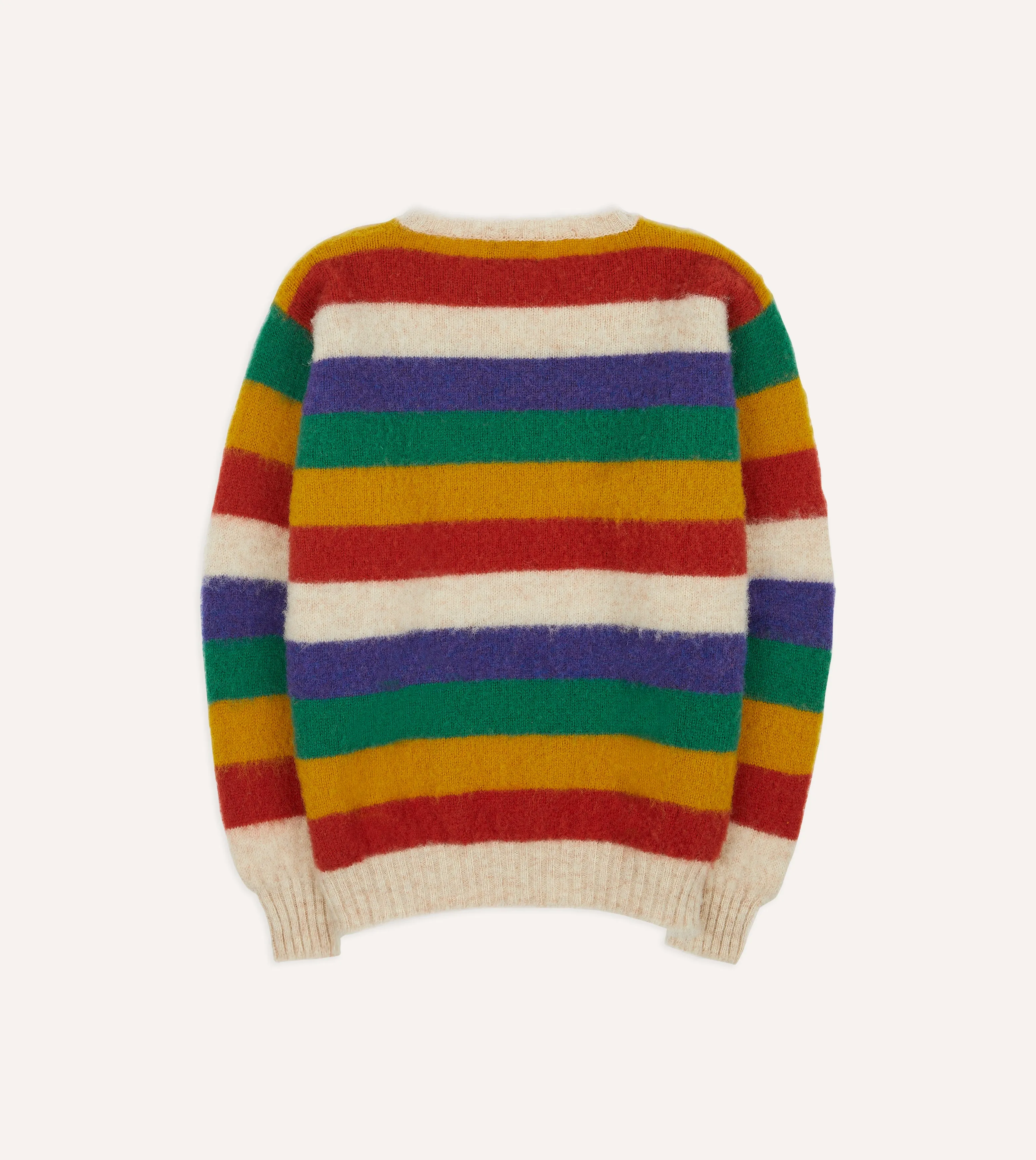 Ecru Multi Stripe Brushed Shetland Crew Neck Jumper