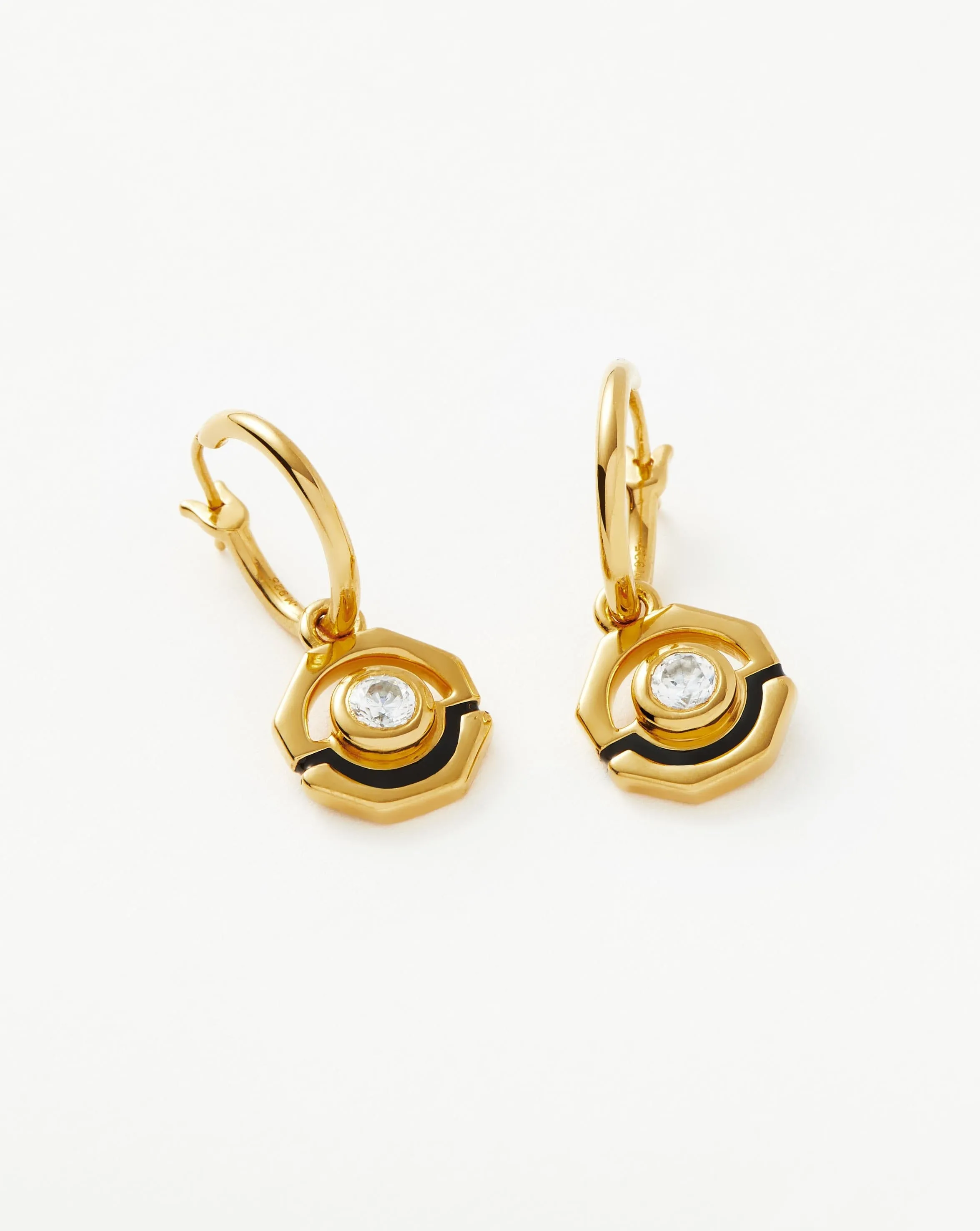 Enamel & Stone Charm Mini Hoop Earrings