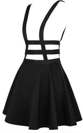 EXCHIC Women's Braces Skirt Pleated A-Line Suspender Mini Skirt