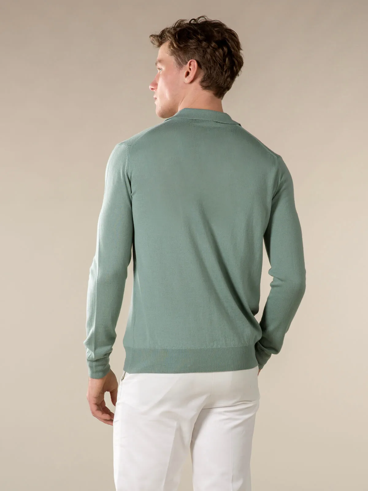 Extrafine Merino Buttonless Polo Pistache