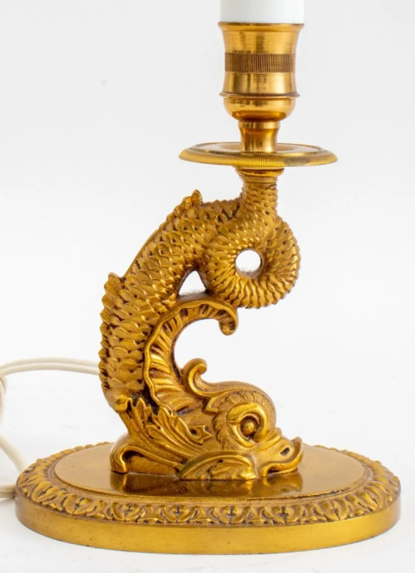 French Rococo Style Gilt Metal Dolphin Table Lamp