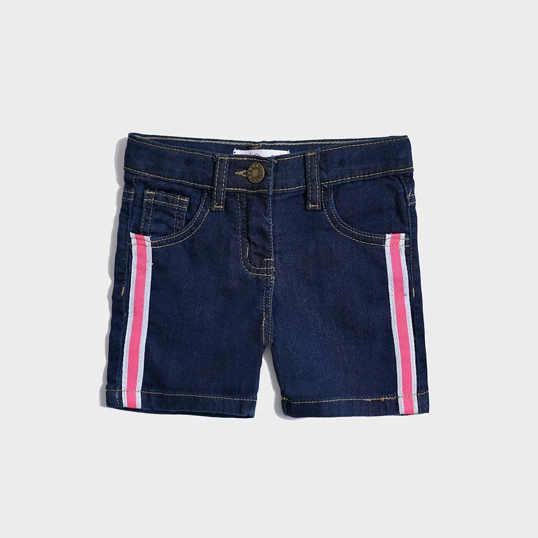 Girls Dark Blue Denim Short With Adjuster