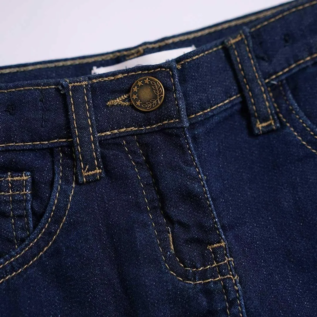 Girls Dark Blue Denim Short With Adjuster