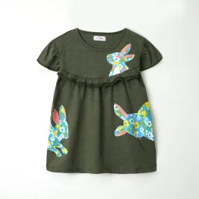 Girls Soft Cotton Printed Cut & Sew Dark Green Frock