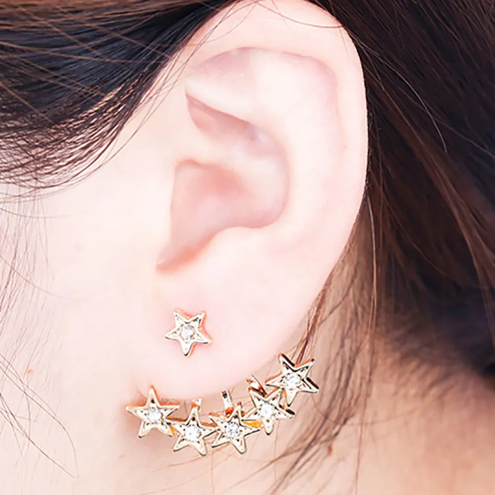 Golden Stars Delight Ear Jacket Style Stud Earrings